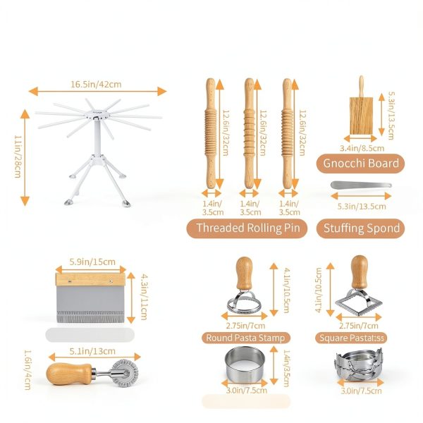 Manual Pasta Maker DigNew 13‑Piece Wood & Metal Kit-2