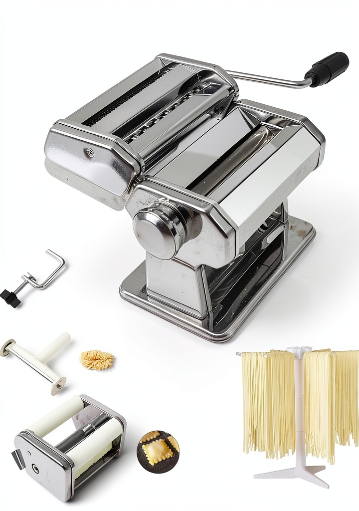 Installing Manual Pasta Maker MZTOGR Stainless Steel on a wooden kitchen countertop