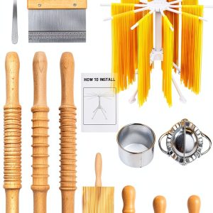 Manual Pasta Maker DigNew 13‑Piece Wood & Metal Kit-0