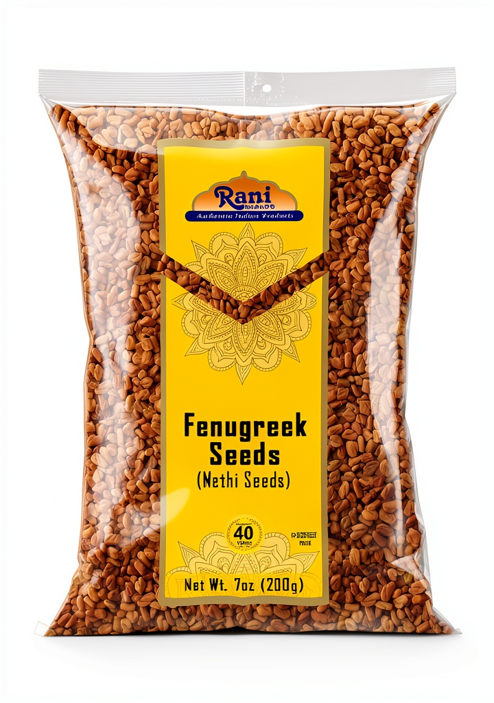 Rani Fenugreek Seeds in a sealed plastic bag on a kitchen counter
