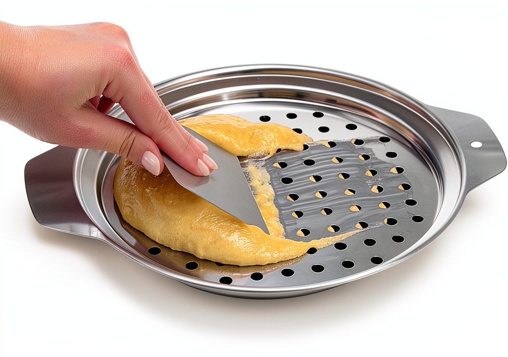 Hicook manual pasta maker in use over a pot of boiling water
