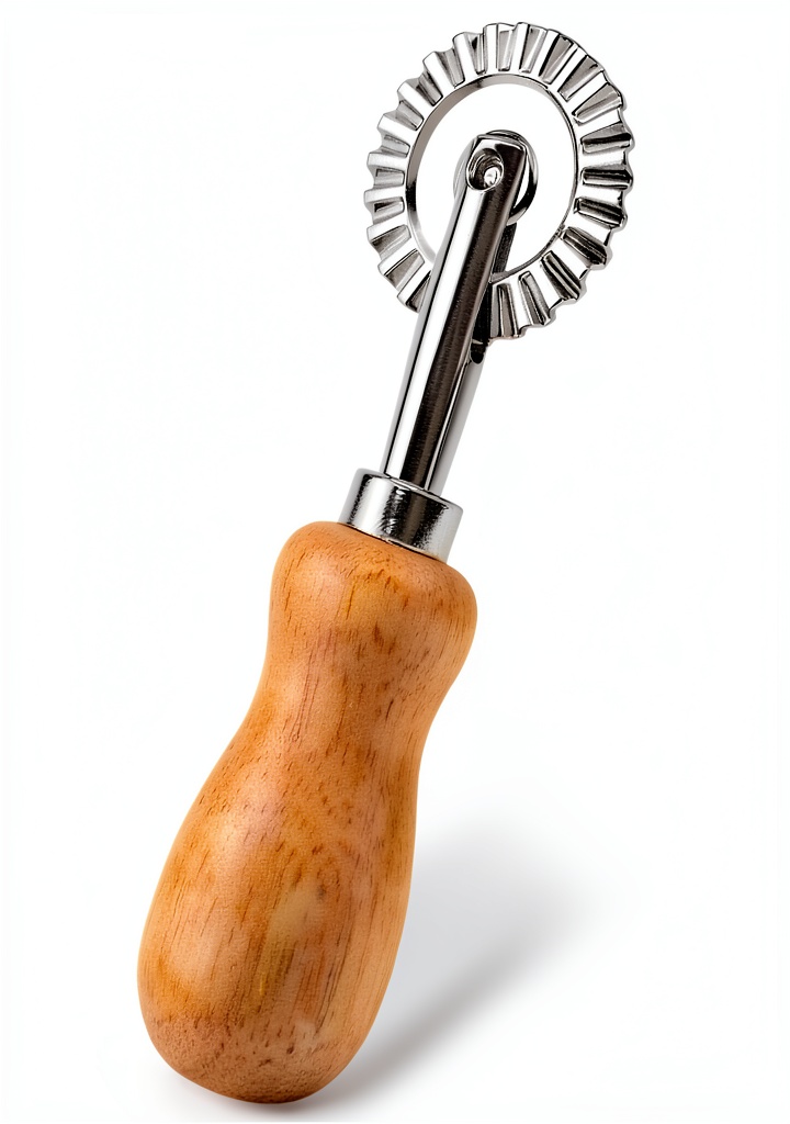Fluted pastry cutter being used to cut dough on a kitchen counter