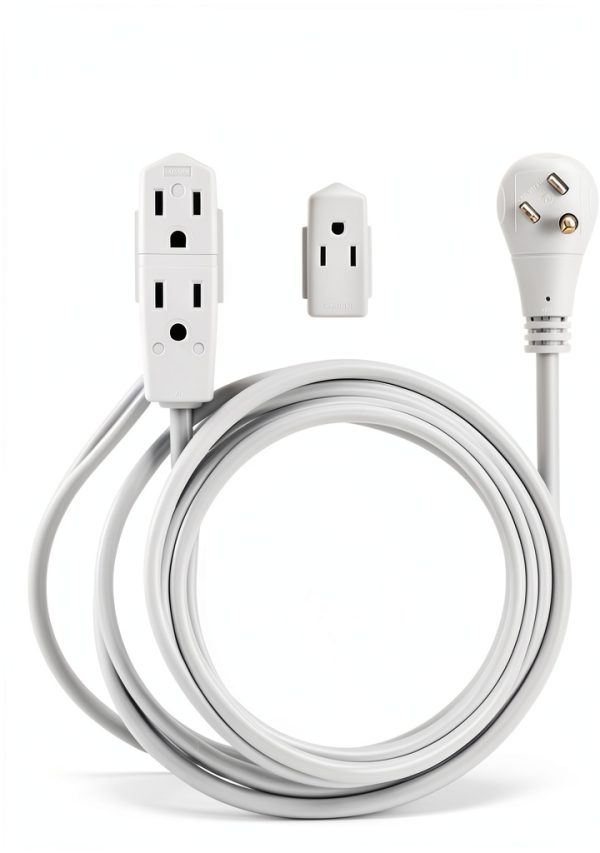 GE 3-Outlet Flat Extension Cord 8 Ft Grounded White Power Strip-1