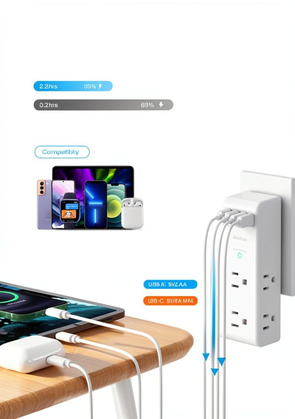 Surge Protector One Beat Strip Rotating Plug USB Ports-3